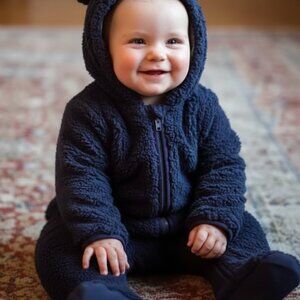 *NWT Navy blue sherpa fleece one piece outerwear suit baby - cute gift!!!